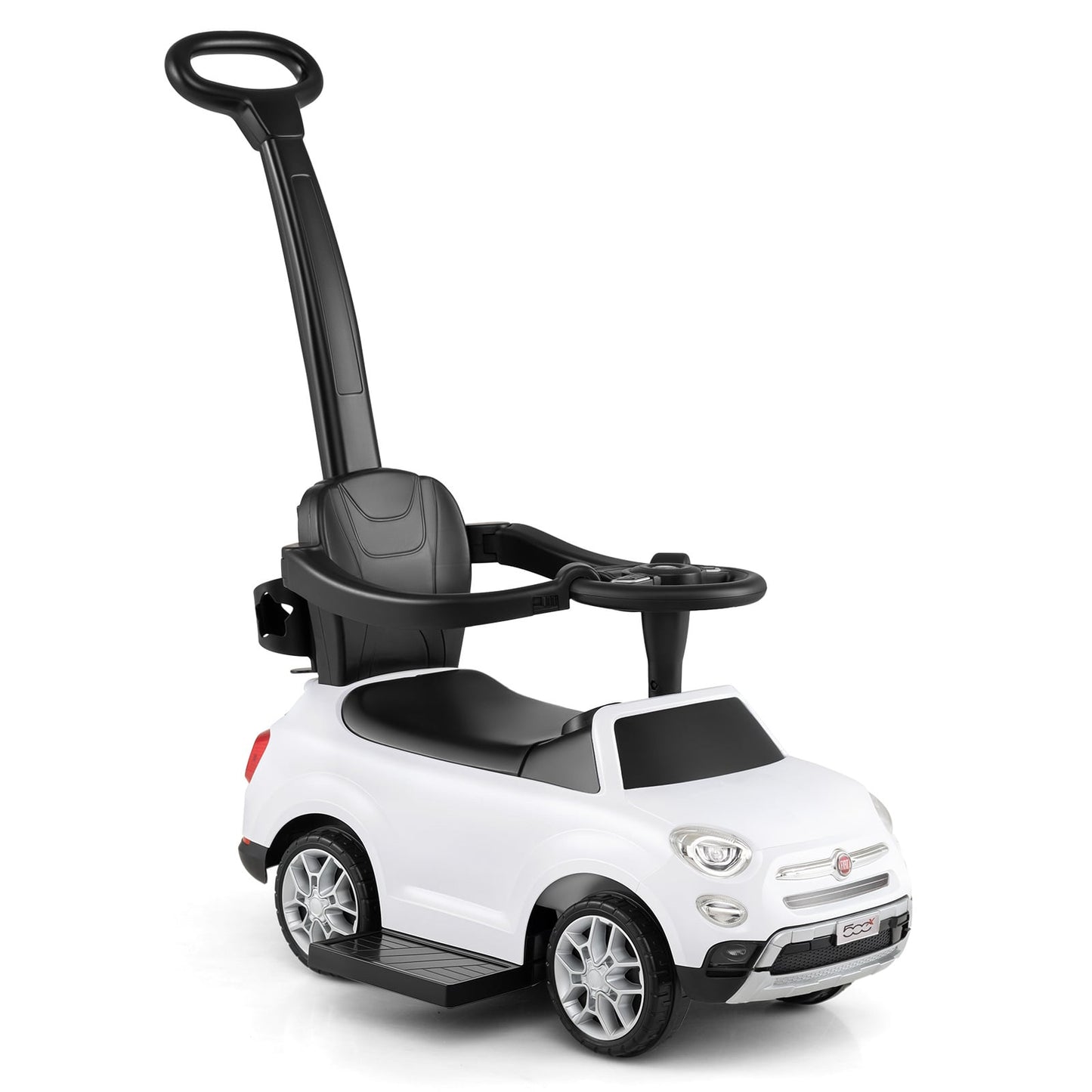 Licensed FIAT Ride On Car 2-in-1 Push Car with Removable Handle-White