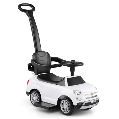 Licensed FIAT Ride On Car 2-in-1 Push Car with Removable Handle-White