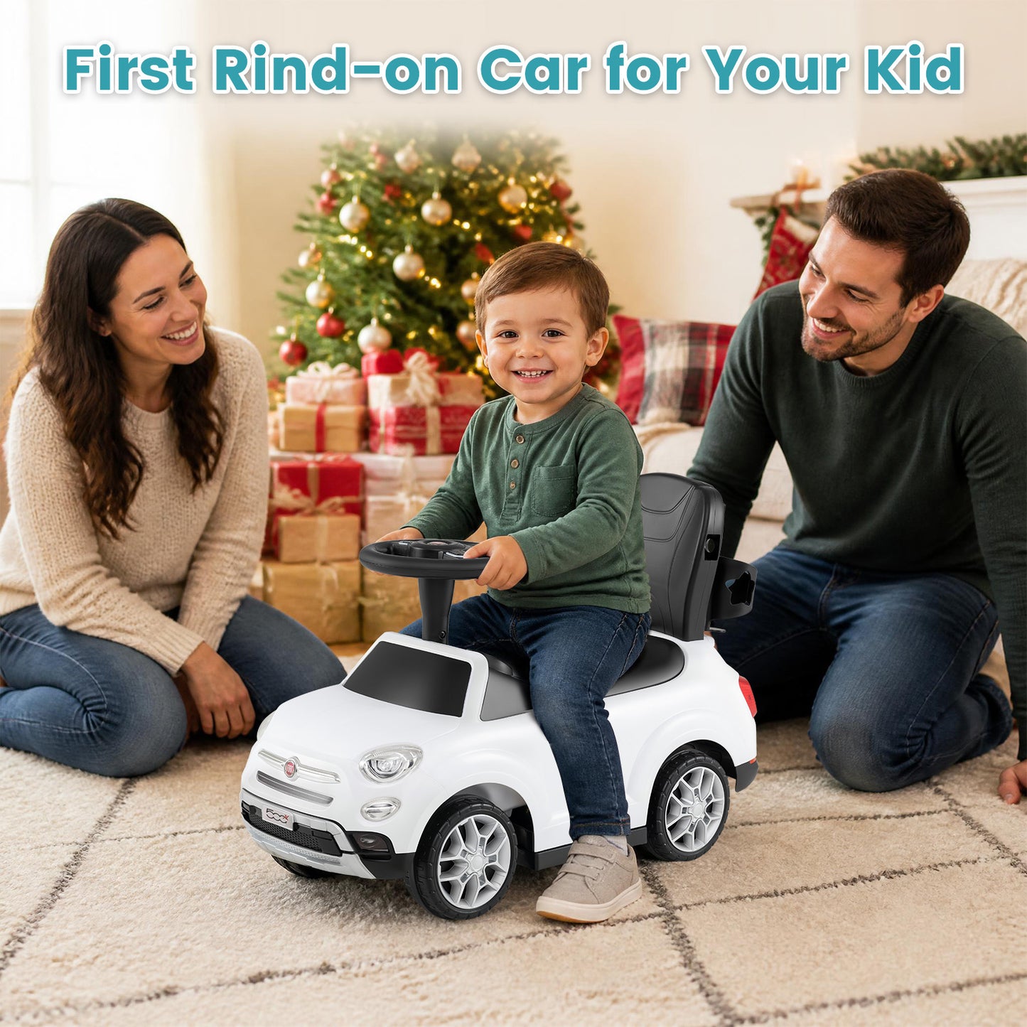 Licensed FIAT Ride On Car 2-in-1 Push Car with Removable Handle-White