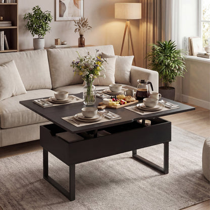 Lift Top Coffee Table 3-in-1 Convertible Coffee Table with 3 Storage Compartments-Black