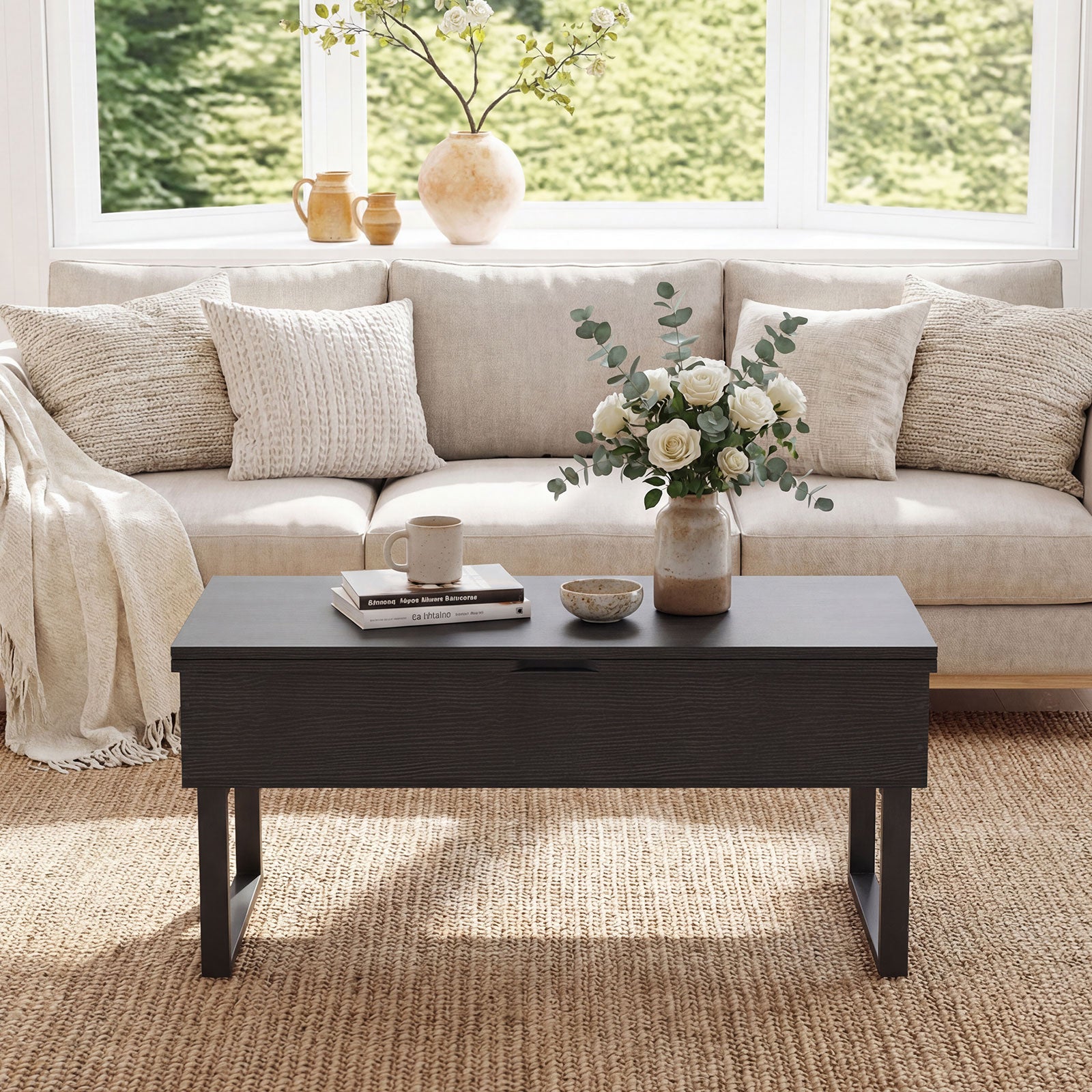 Lift Top Coffee Table 3-in-1 Convertible Coffee Table with 3 Storage Compartments-Black