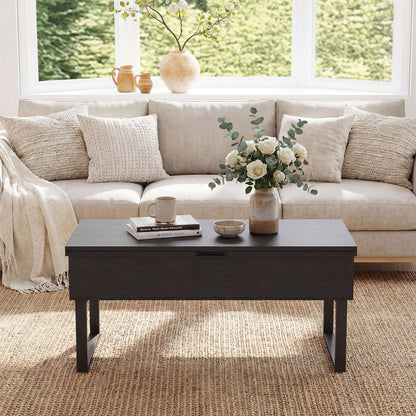 Lift Top Coffee Table 3-in-1 Convertible Coffee Table with 3 Storage Compartments-Black