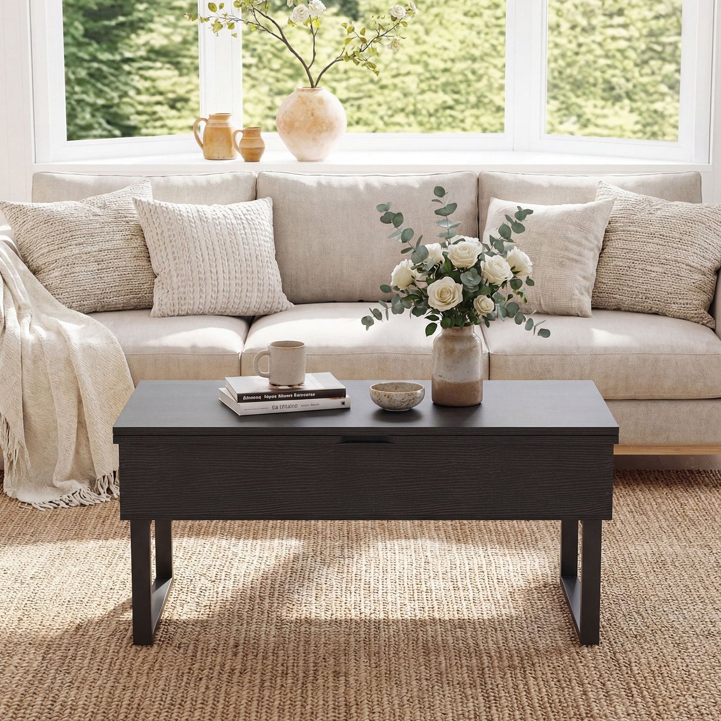 Lift Top Coffee Table 3-in-1 Convertible Coffee Table with 3 Storage Compartments-Black