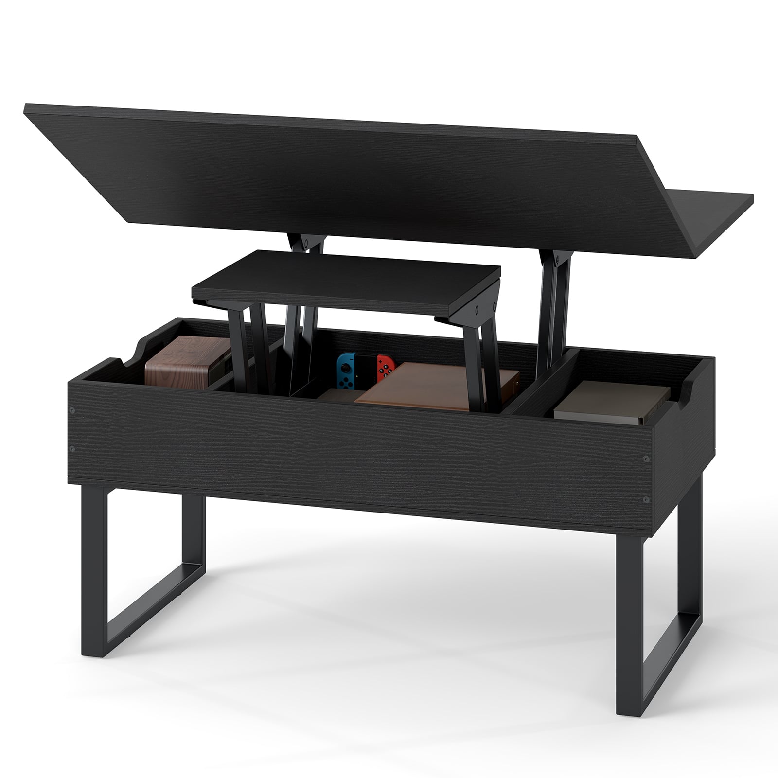 Lift Top Coffee Table 3-in-1 Convertible Coffee Table with 3 Storage Compartments-Black