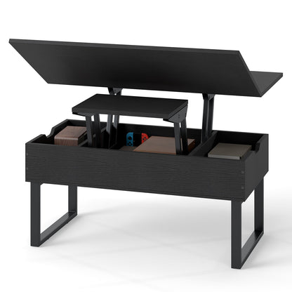 Lift Top Coffee Table 3-in-1 Convertible Coffee Table with 3 Storage Compartments-Black
