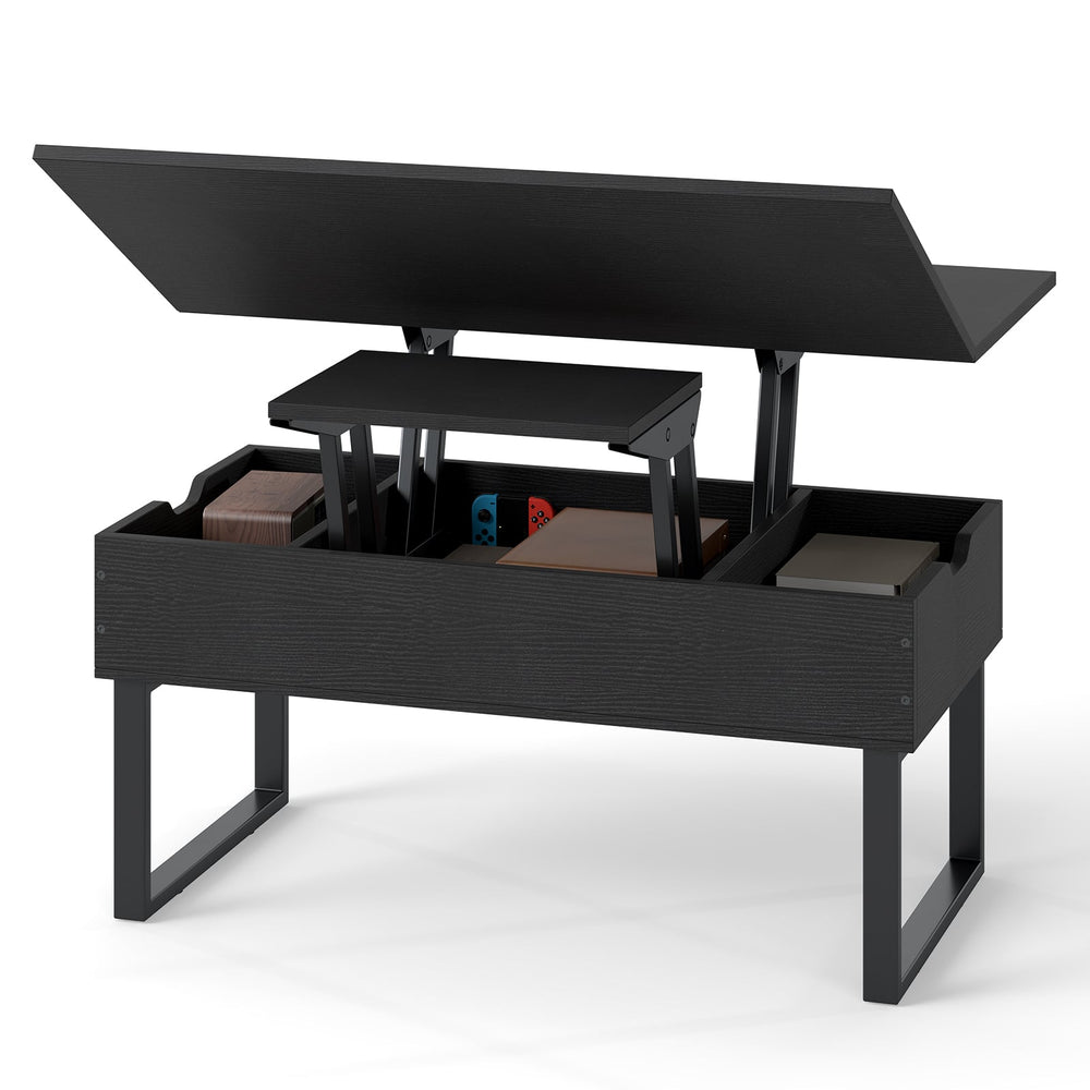 Lift Top Coffee Table 3-in-1 Convertible Coffee Table with 3 Storage Compartments-Black