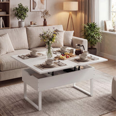 Lift Top Coffee Table 3-in-1 Convertible Coffee Table with 3 Storage Compartments-White