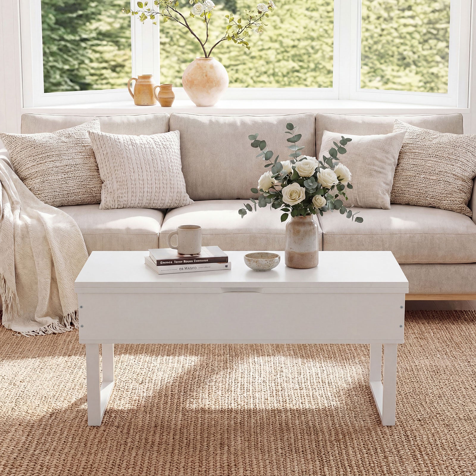 Lift Top Coffee Table 3-in-1 Convertible Coffee Table with 3 Storage Compartments-White