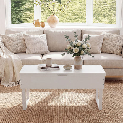 Lift Top Coffee Table 3-in-1 Convertible Coffee Table with 3 Storage Compartments-White
