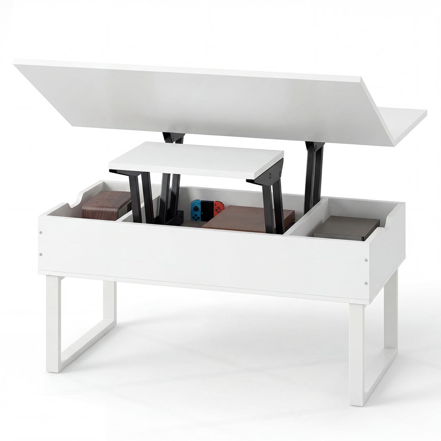Lift Top Coffee Table 3-in-1 Convertible Coffee Table with 3 Storage Compartments-White