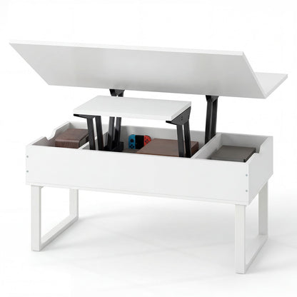 Lift Top Coffee Table 3-in-1 Convertible Coffee Table with 3 Storage Compartments-White