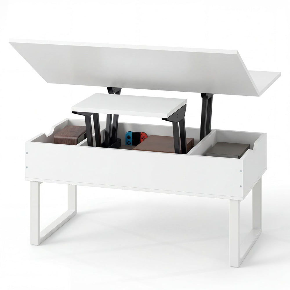 Lift Top Coffee Table 3-in-1 Convertible Coffee Table with 3 Storage Compartments-White