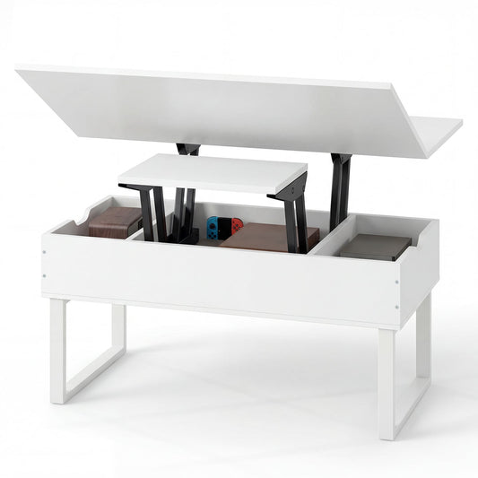 Lift Top Coffee Table 3-in-1 Convertible Coffee Table with 3 Storage Compartments-White