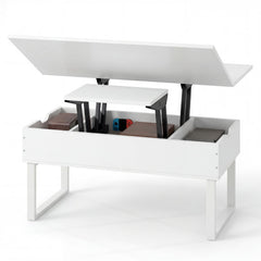 Lift Top Coffee Table 3-in-1 Convertible Coffee Table with 3 Storage Compartments-White