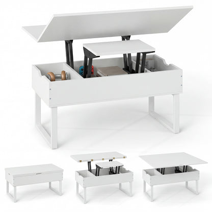 Lift Top Coffee Table 3-in-1 Convertible Coffee Table with 3 Storage Compartments-White