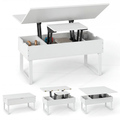 Lift Top Coffee Table 3-in-1 Convertible Coffee Table with 3 Storage Compartments-White