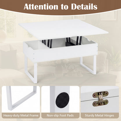 Lift Top Coffee Table 3-in-1 Convertible Coffee Table with 3 Storage Compartments-White
