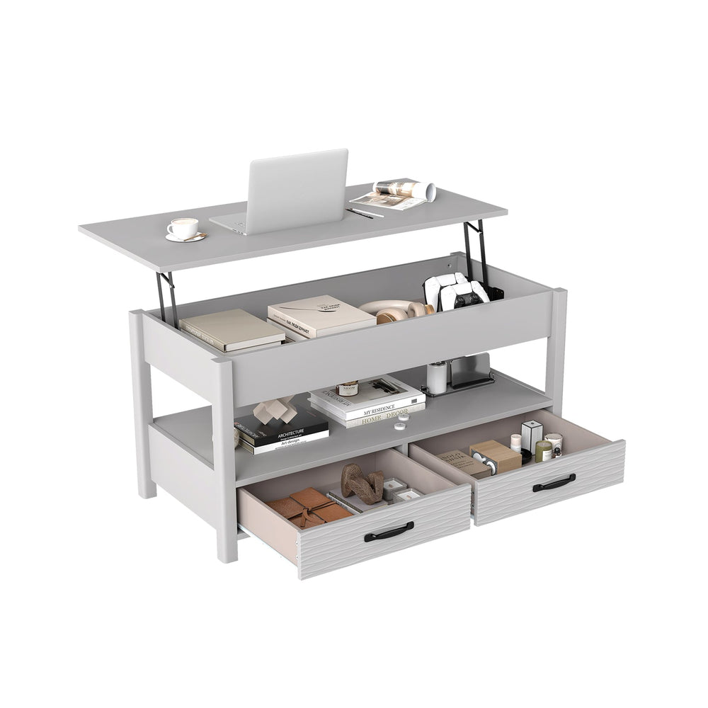 Lift Top Coffee Table Farmhouse Accent Table with Storage-Grey