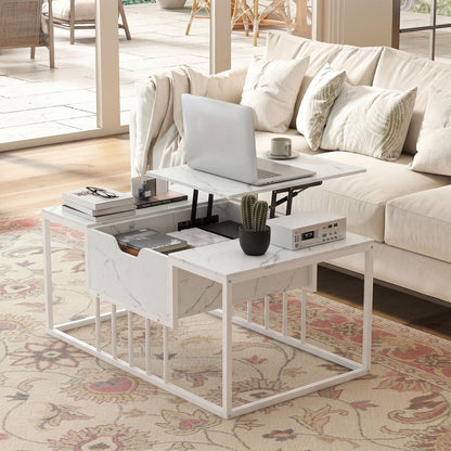 Lift Top Coffee Table Modern Center Table with Hidden Storage Compartment-White