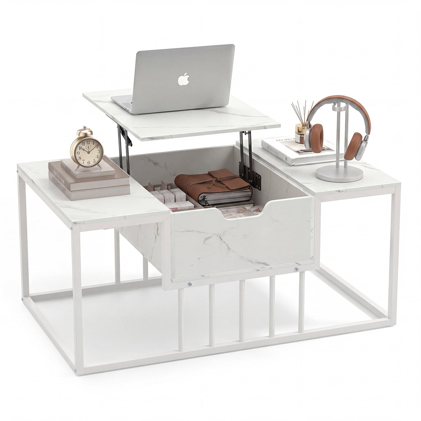 Lift Top Coffee Table Modern Center Table with Hidden Storage Compartment-White