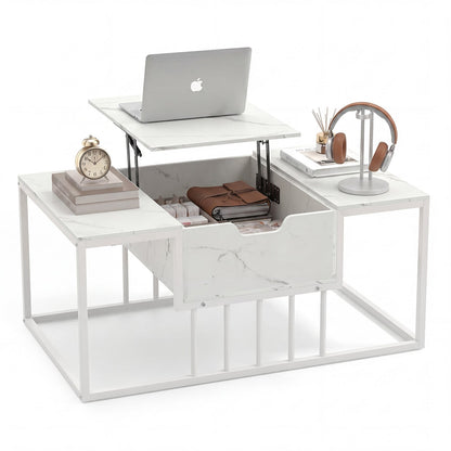 Lift Top Coffee Table Modern Center Table with Hidden Storage Compartment-White