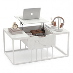 Lift Top Coffee Table Modern Center Table with Hidden Storage Compartment-White