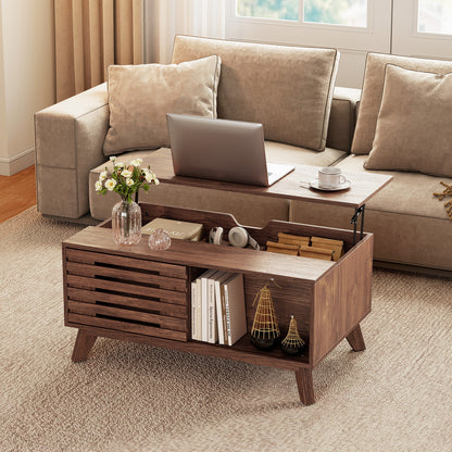 Lift Top Coffee Table with Hidden Compartment for Living Room-Brown