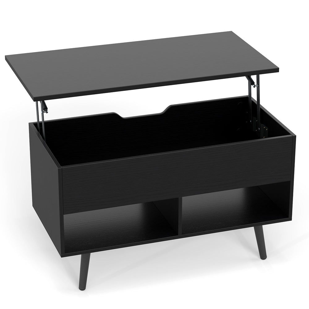 Lift Up Top Coffee Table with Hidden Storage Compartment and Open Shelf-Black