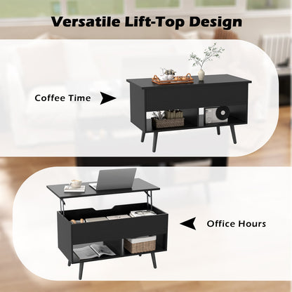 Lift Up Top Coffee Table with Hidden Storage Compartment and Open Shelf-Black