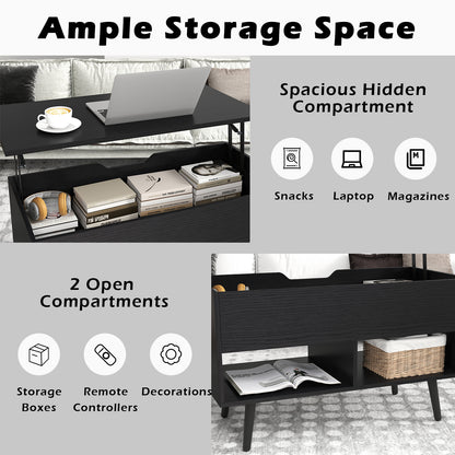 Lift Up Top Coffee Table with Hidden Storage Compartment and Open Shelf-Black