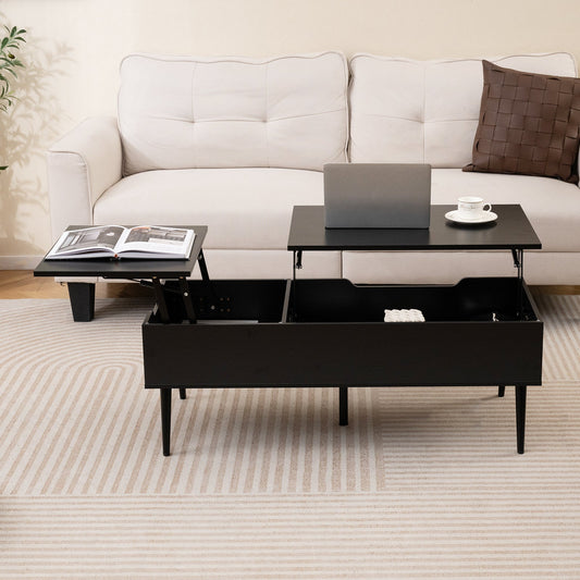 Lift Top Coffee Table Modern Center Table with 2 Hidden Storage Compartments-Black