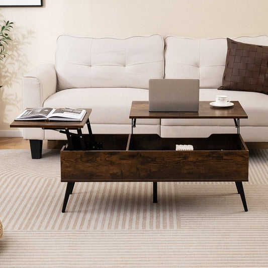 Lift Top Coffee Table Modern Center Table with 2 Hidden Storage Compartments-Rustic Brown