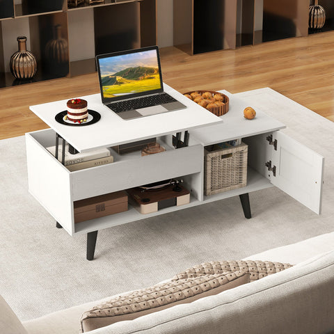 Lift Top Coffee Table with Storage Living Room Table with Hidden Compartment-White