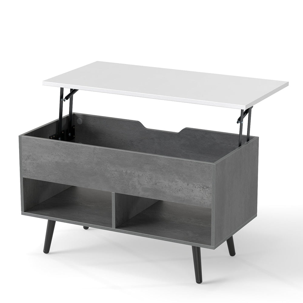 Lift Top Coffee Table with Hidden Compartment and Open Storage Shelves-Grey