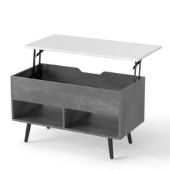 Lift Top Coffee Table with Hidden Compartment and Open Storage Shelves-Grey