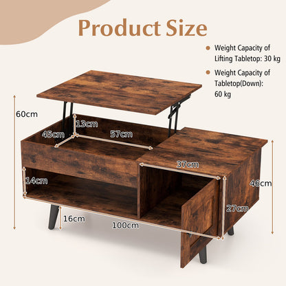 Lift Top Coffee Table with Storage Living Room Table with Hidden Compartment-Rustic Brown