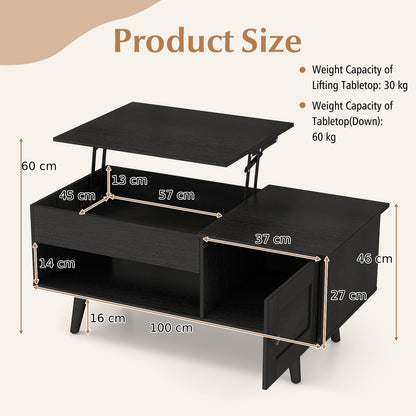 Lift Top Coffee Table with Storage Living Room Table with Hidden Compartment-Black