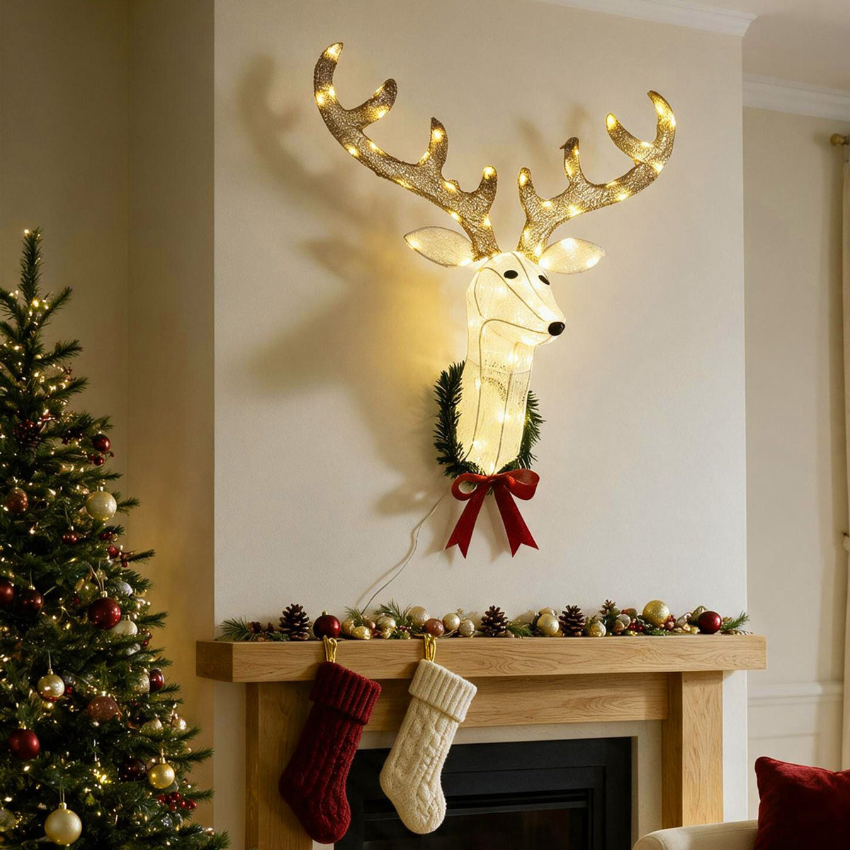 Lighted Christmas Wall Decoration Reindeer Head for Holiday Decor