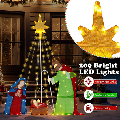 Nativity Scene Pre-lit Holy Family Christmas Decoration with 209 Warm White LED Lights