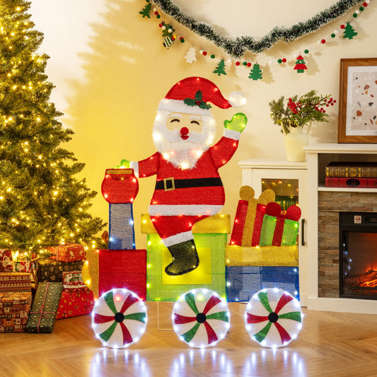 Lighted Santa on Train Christmas Decoration with LED Lights