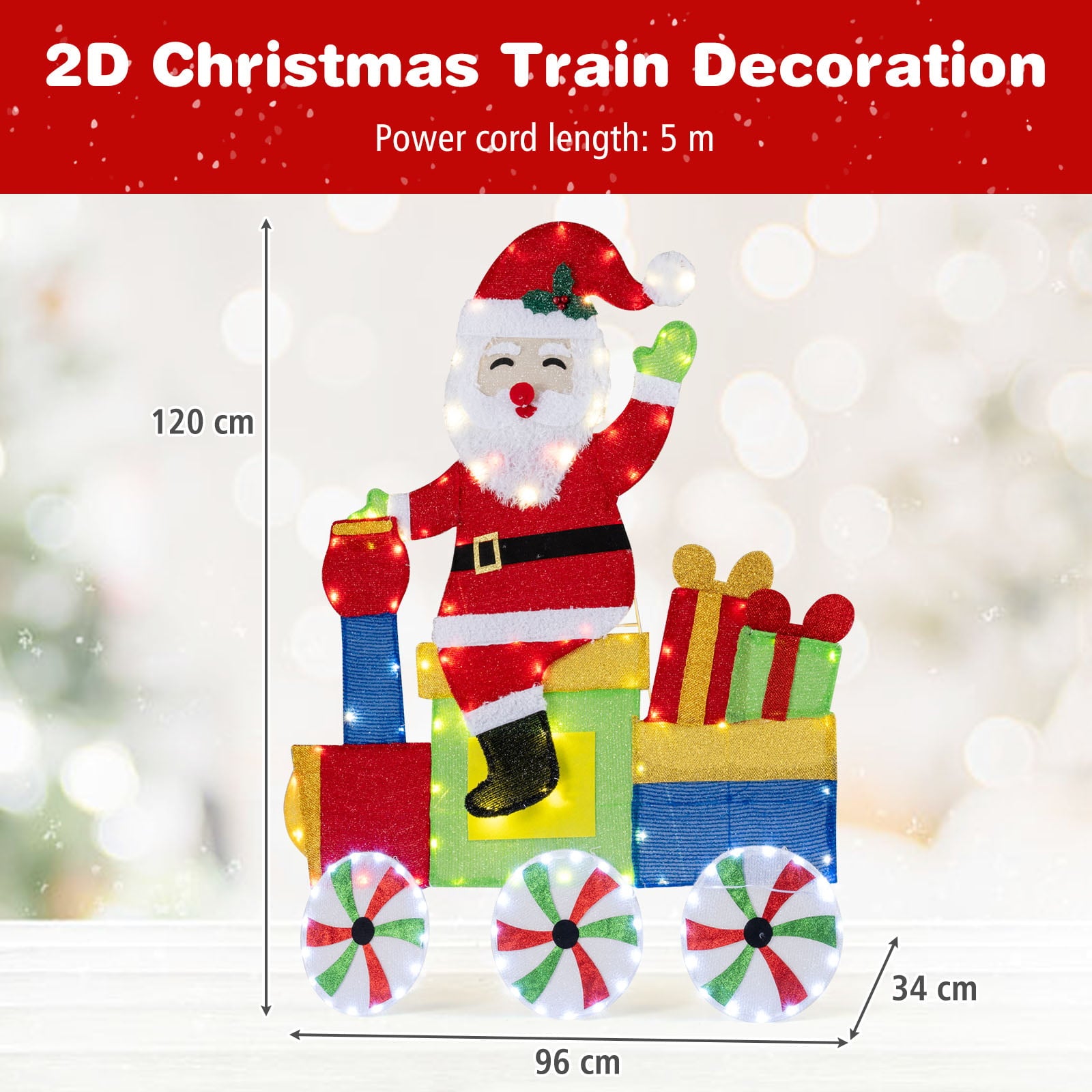 Lighted Santa on Train Christmas Decoration with LED Lights