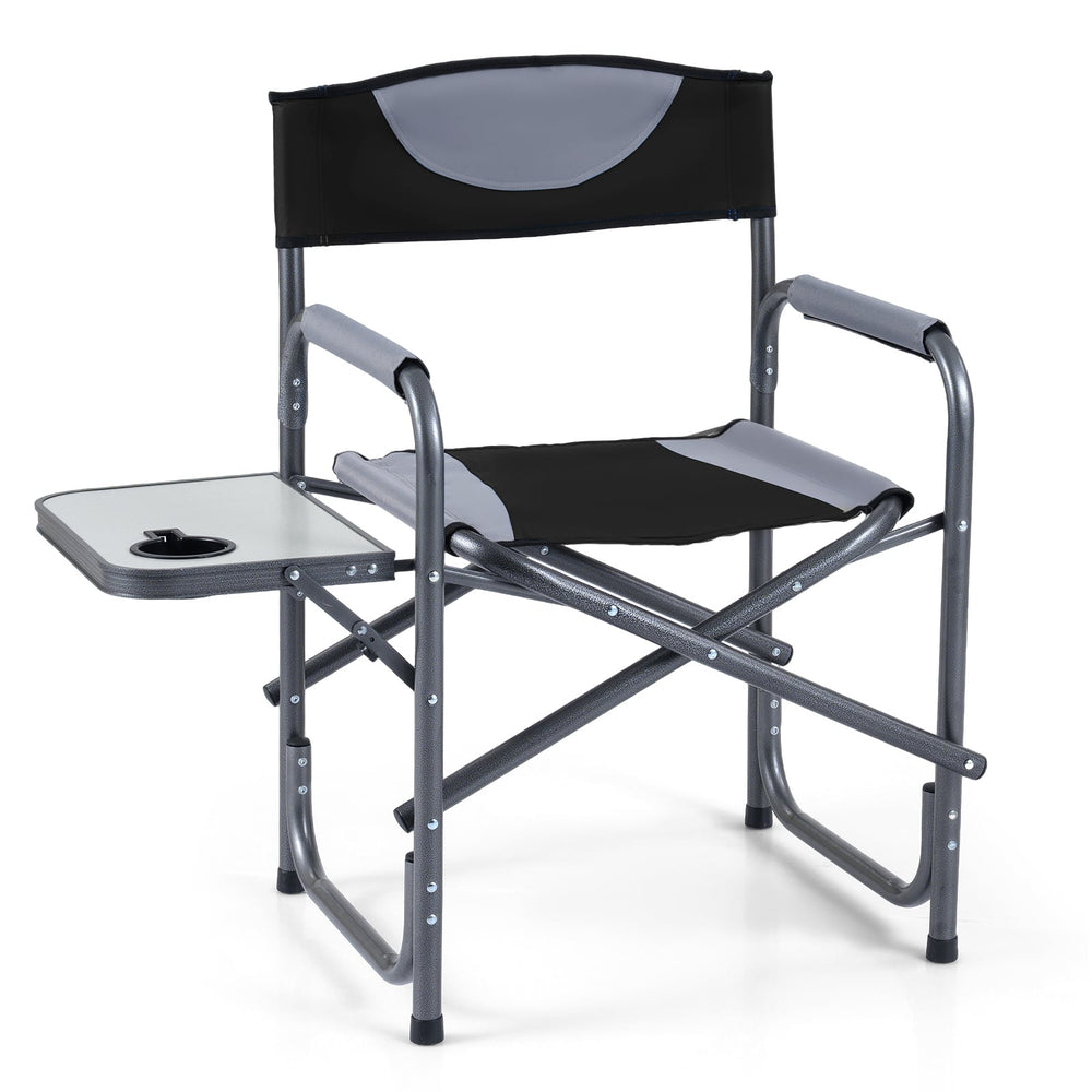 Lightweight Portable Directors Chair with Side Table and Cup Holder-Black