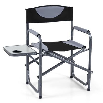 Lightweight Portable Directors Chair with Side Table and Cup Holder-Black