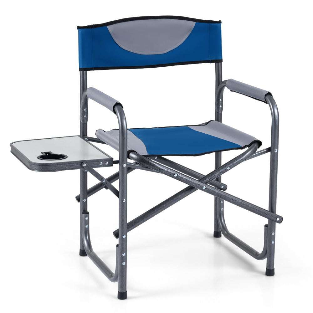 Lightweight Portable Directors Chair with Side Table and Cup Holder-Blue
