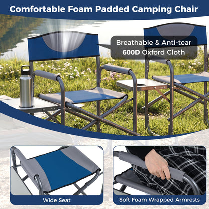 Lightweight Portable Directors Chair with Side Table and Cup Holder-Blue