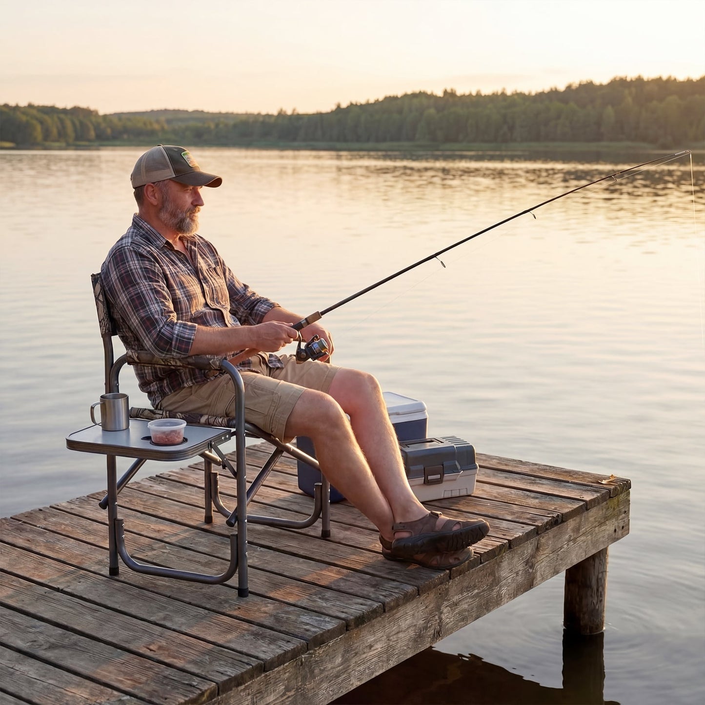 Lightweight Portable Directors Chair with Side Table and Cup Holder-Camouflage