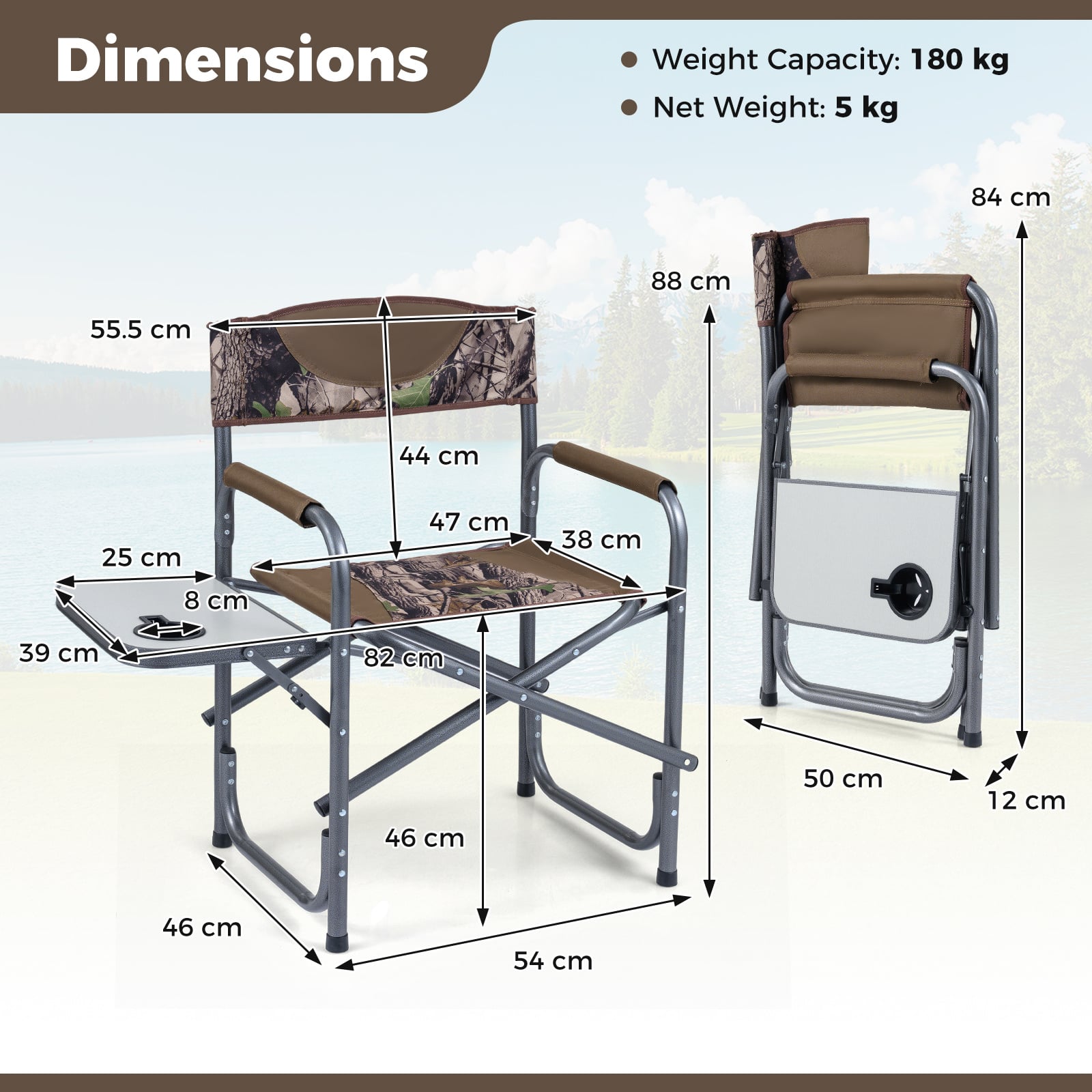 Lightweight Portable Directors Chair with Side Table and Cup Holder-Camouflage