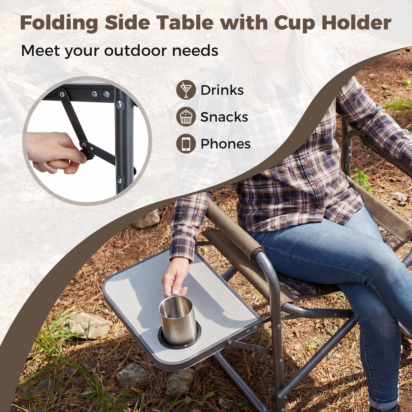 Lightweight Portable Directors Chair with Side Table and Cup Holder-Camouflage