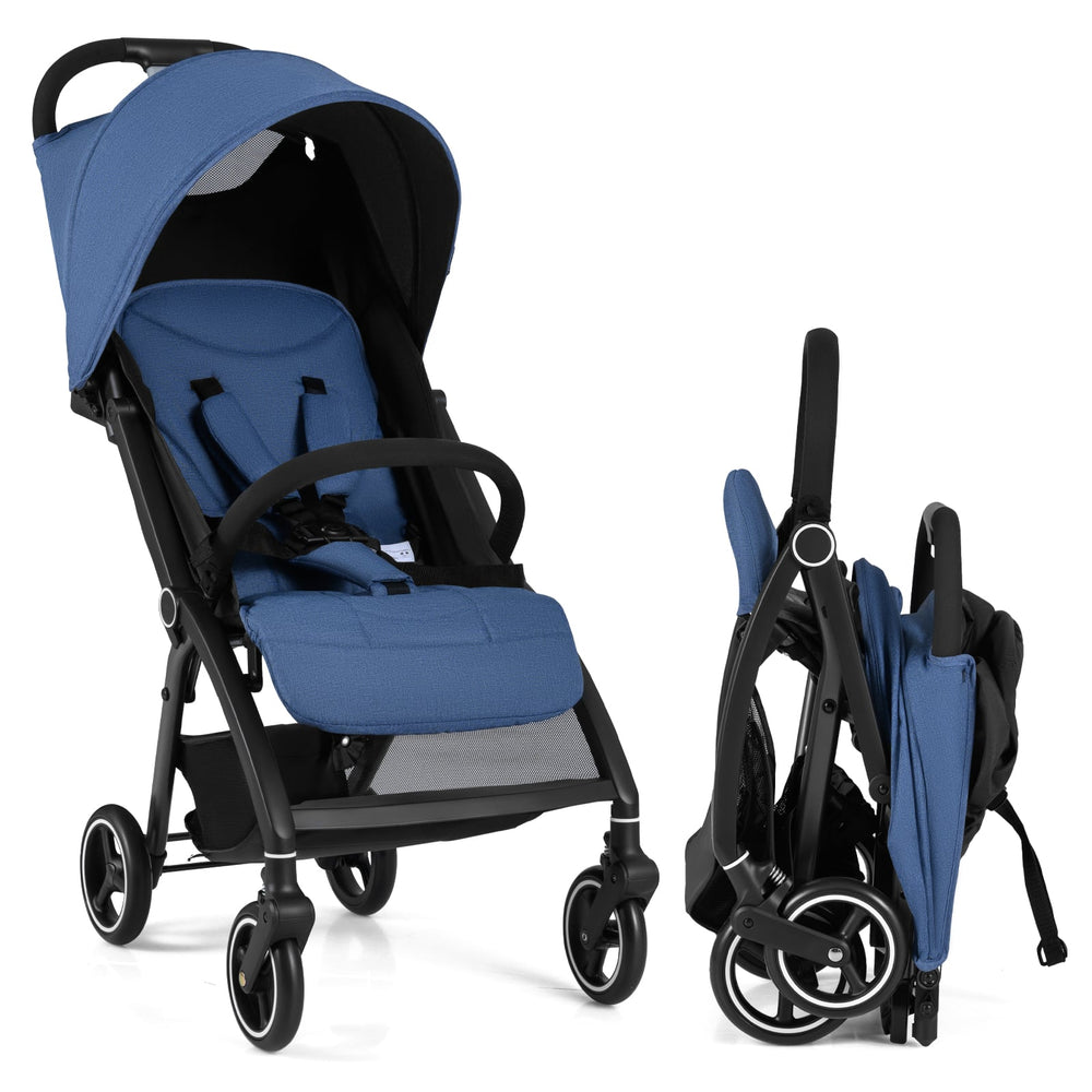 Lightweight Foldable Baby Stroller with Adjustable Backrest and Canopy-Navy