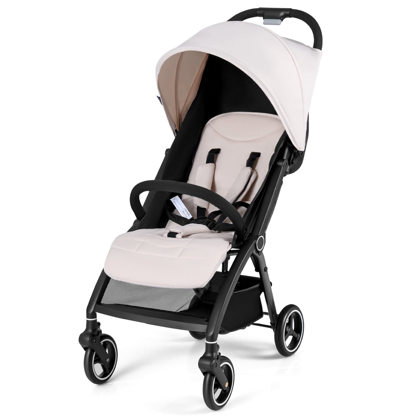 Lightweight Foldable Baby Stroller with Adjustable Backrest and Canopy-Beige